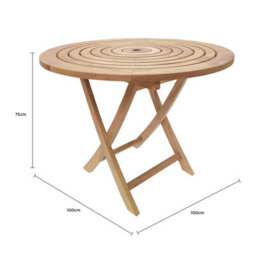 Charles Bentley Solid Wooden Teak Round 2-4 Seater Table Garden Foldable Patio - thumbnail 8
