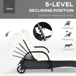 Outsunny 3 Pcs Rattan Lounger Recliner Bed Garden Furniture Set W/ Side Table - thumbnail 5