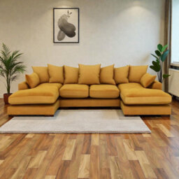Linea Plush Velvet U Shape Double Ended Sofa With Wide Footstool Mustard - thumbnail 1