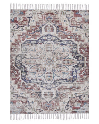Beliani Handwoven Distressed Oriental Rug 140 X 200 Cm Multicolour Polyester Cotton With Tassels - image 1