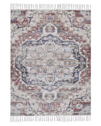 Beliani Handwoven Distressed Oriental Rug 140 X 200 Cm Multicolour Polyester Cotton With Tassels - thumbnail 1