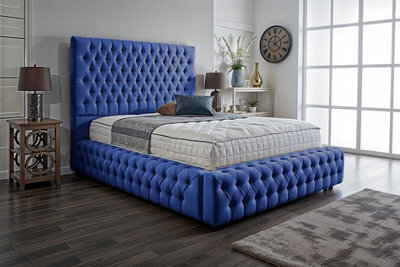 UKBEDFURNITURE Duchess Blue Plush Valvet Upholstered Bed Frame - Blackboard With 10 Inch Orthopedic Mattress - 54 Inch Headboard - image 1