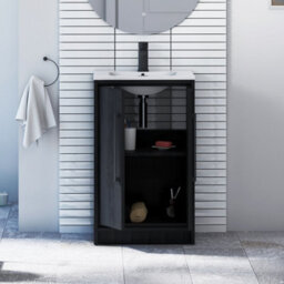 Royal Bathrooms Livora 500mm Walnut Woodgrain Floor Standing Vanity Unit 2 Door With Minimalist Basin & Matt Black Handle - thumbnail 4