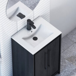 Royal Bathrooms Livora 500mm Walnut Woodgrain Floor Standing Vanity Unit 2 Door With Minimalist Basin & Matt Black Handle - thumbnail 5