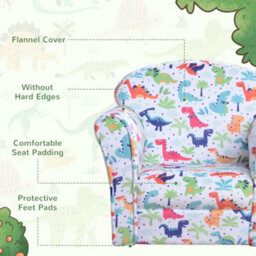 Homcom Kids Armchair Toddler Sofa Foam Filled Upholstered Couch Dinosaur - thumbnail 4