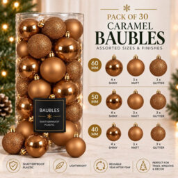 Decoris 30 Caramel Brown Baubles Shatterproof Christmas Tree Hanging Decor - thumbnail 5