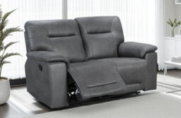 2 Seater Manual Recliner Sofa In Grey Faux Leather