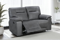 2 Seater Manual Recliner Sofa In Grey Faux Leather - thumbnail 2
