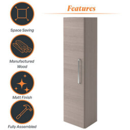 Plum&clay Emery Wall Hung Textured Grey Tall Bathroom Cabinet With Chrome Bar Handle (H)120Cm (W)35Cm - thumbnail 6