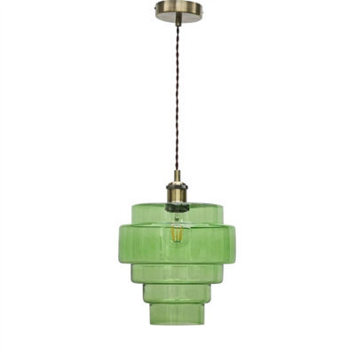 First Choice Lighting Benson - 5 Tier Green Glass & Antique Brass Ceiling Pendant Light - image 1