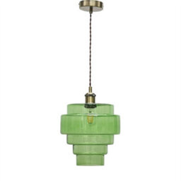 First Choice Lighting Benson - 5 Tier Green Glass & Antique Brass Ceiling Pendant Light - thumbnail 1