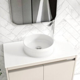 Royal Bathrooms Orion 800mm Warm Taupe Floor Standing Plain White Countertop Vanity Unit 2 Door With Round Basin & Chrome Accent Trim - thumbnail 5