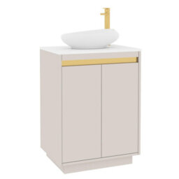 Royal Bathrooms Orion 600mm Warm Taupe Floor Standing Plain White Countertop Vanity Unit 2 Door With Nova Basin & Brushed Brass Accent Trim - thumbnail 6