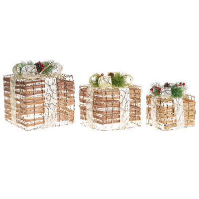 Beliani Set Of 3 Christmas Decorations Led Tisso Christmas Gifts 20/25/30 Cm Brown - image 1