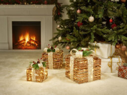 Beliani Set Of 3 Christmas Decorations Led Tisso Christmas Gifts 20/25/30 Cm Brown - thumbnail 2