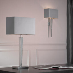 Luminosa Lighting Luminosa Moreto 1 Light Table Lamp Chrome With Grey Silk Effect Shade, B22 - thumbnail 2