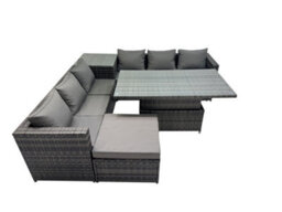 Fimous 7 Seater Outdoor Corner Sofa Height Adjustable Rising Lifting Table Set Garden Rattan Furniture Set With Big Stool - thumbnail 1