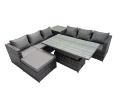 Fimous 7 Seater Outdoor Corner Sofa Height Adjustable Rising Lifting Table Set Garden Rattan Furniture Set With Big Stool - thumbnail 2