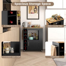 Island Rolling Storage Cabinet Trolley Cart Shelves-Black Kitchen - thumbnail 5