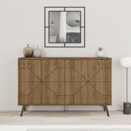 Decortie Dune Dark Oak Effect Geometric 4 Door Sideboard With Metal Legs (W) 123Cm