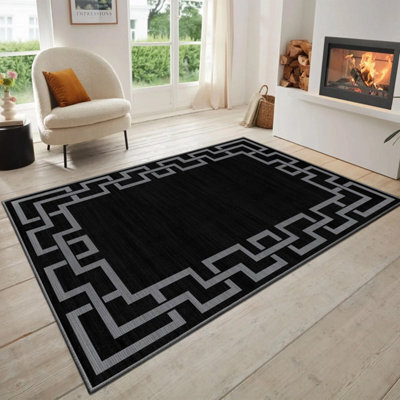 Oxford Homeware Printed Rug, Non-Slip Pets Friendly, Living Room Rugs And Bedroom Rugs, (Nico Black, 120X170Cm) - image 1