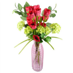 Leaf Pack Of 6 X 80Cm Artificial Tulip Red Stem - thumbnail 4