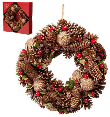 "Festive Gold Pinecone Wreath - 36Cm (14"") Diameter (P027746)"