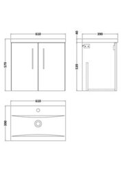 Balterley Contemporary Bathroom Wall Hung 2 Soft-Close Door Vanity Unit With Mid-Edge Ceramic Basin, Bleached Oak, 600 mm - thumbnail 5