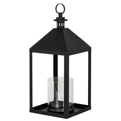 Hill Interiors Astra Large Lantern With Glass Candle Holder - L25 X W25 X H61 Cm - Black - image 1