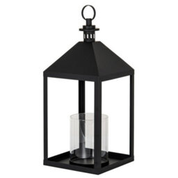 Hill Interiors Astra Large Lantern With Glass Candle Holder - L25 X W25 X H61 Cm - Black