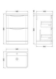 Balterley Dunwood Floor Standing 2 Drawer Bathroom Vanity Unit & Polymarble Basin, Satin Blue, 550mm - thumbnail 8