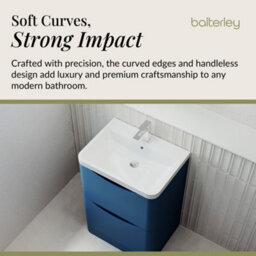 Balterley Dunwood Floor Standing 2 Drawer Bathroom Vanity Unit & Polymarble Basin, Satin Blue, 550mm - thumbnail 6