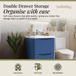 Balterley Dunwood Floor Standing 2 Drawer Bathroom Vanity Unit & Polymarble Basin, Satin Blue, 550mm - thumbnail 2