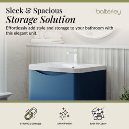 Balterley Dunwood Floor Standing 2 Drawer Bathroom Vanity Unit & Polymarble Basin, Satin Blue, 550mm - thumbnail 3