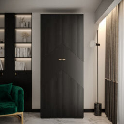 Arte Black Manhattan Ii Modern Hinged Door Wardrobe W1000mm H2370mm D470mm - 2 Doors, 10 Shelves - thumbnail 2