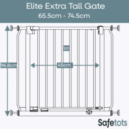 Safetots Extra Tall Elite Safety Gate, 65.5Cm - 74.5Cm, Matt White, Extra Tall 96.8Cm In Height, Pressure Fit Stair Gate - thumbnail 3
