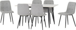 Seconique Fenton Dining Set White Marble Stone Effect With 6 Light Grey Fabric Chairs - thumbnail 1