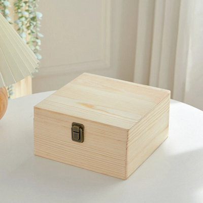 Medium-19.5X19.5X10Cm Wooden Craft Box Pine Treasure Chest Storage Memory Keepsake Gift Personalise - image 1