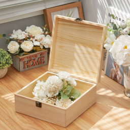 Medium-19.5X19.5X10Cm Wooden Craft Box Pine Treasure Chest Storage Memory Keepsake Gift Personalise - thumbnail 4