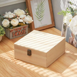 Medium-19.5X19.5X10Cm Wooden Craft Box Pine Treasure Chest Storage Memory Keepsake Gift Personalise - thumbnail 3
