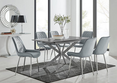 Furniturebox Uk Lira 100Cm Grey Metal Extending Dining Table & 6 Grey Pesaro Silver Chairs - image 1