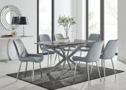 Furniturebox Uk Lira 100Cm Grey Metal Extending Dining Table & 6 Grey Pesaro Silver Chairs - thumbnail 1