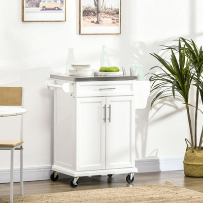 Homcom Rolling Kitchen Cart Storage Trolley With Drawer Towel Rail Steel White - image 1