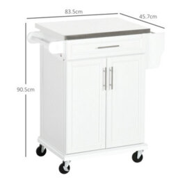 Homcom Rolling Kitchen Cart Storage Trolley With Drawer Towel Rail Steel White - thumbnail 3