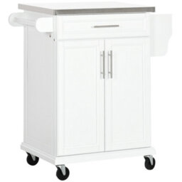 Homcom Rolling Kitchen Cart Storage Trolley With Drawer Towel Rail Steel White - thumbnail 2