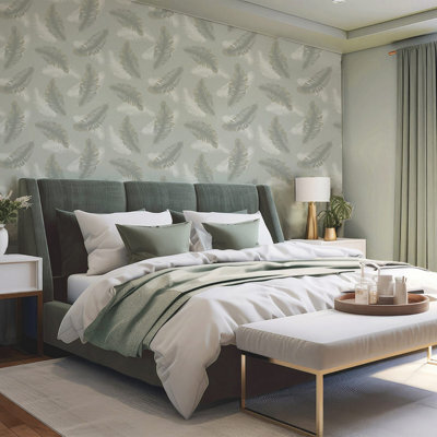 Belgravia Decor Feather Sage / Cream Wallpaper - image 1