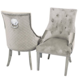 Stratus Interiors 1Pcs Bentley Upholstered Lion Knocker Dining Chair - Cream Velvet