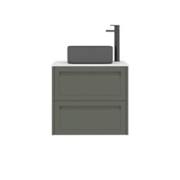 Royal Bathrooms Royal Bathroom Elmore 600mm Matt Green Wall Mounted Bathroom Vanity Unit 2 Drawer Plain White Worktop With Art Square Basin - thumbnail 7