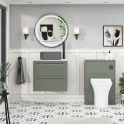 Royal Bathrooms Royal Bathroom Elmore 600mm Matt Green Wall Mounted Bathroom Vanity Unit 2 Drawer Plain White Worktop With Art Square Basin - thumbnail 5