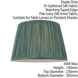 "12"" Elegant Round Tapered Drum Lamp Shade Fir Green Gathered Pleated Silk Cover" - thumbnail 2